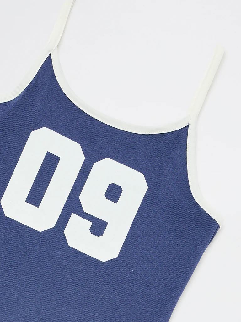 Y&F Kids Girls Blue Numerical Printed Cotton-Blend Top - Image 5