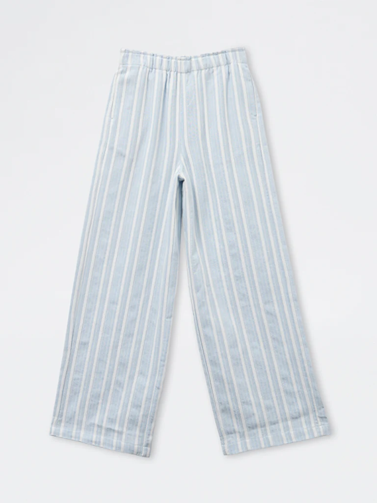 Y&F Kids Girls Blue Striped High Rise Cotton-Blend Trousers - Image 3