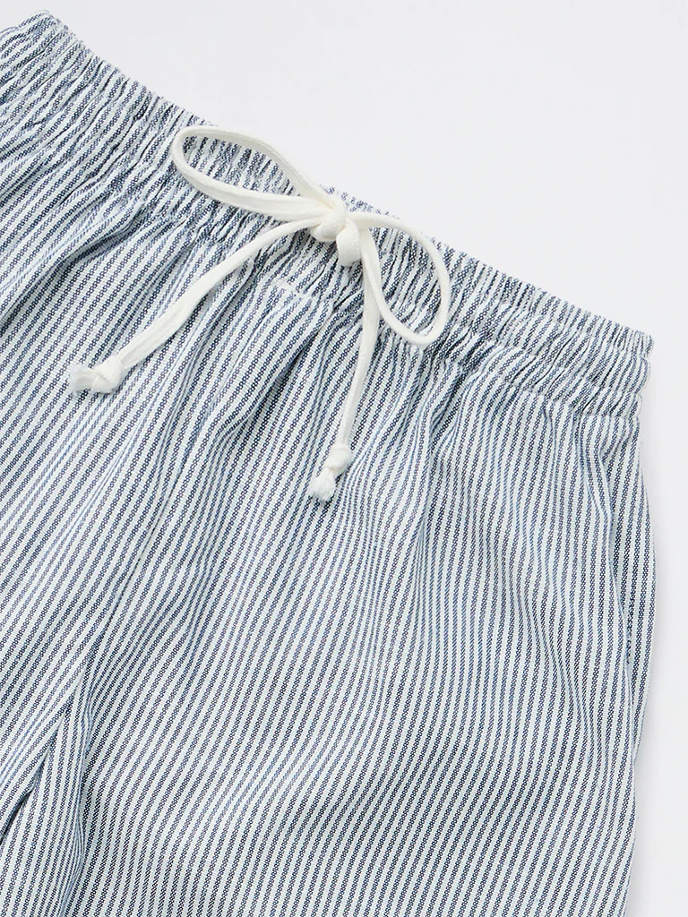 Y&F Kids Girls Blue Striped High-Rise Pants - Image 6