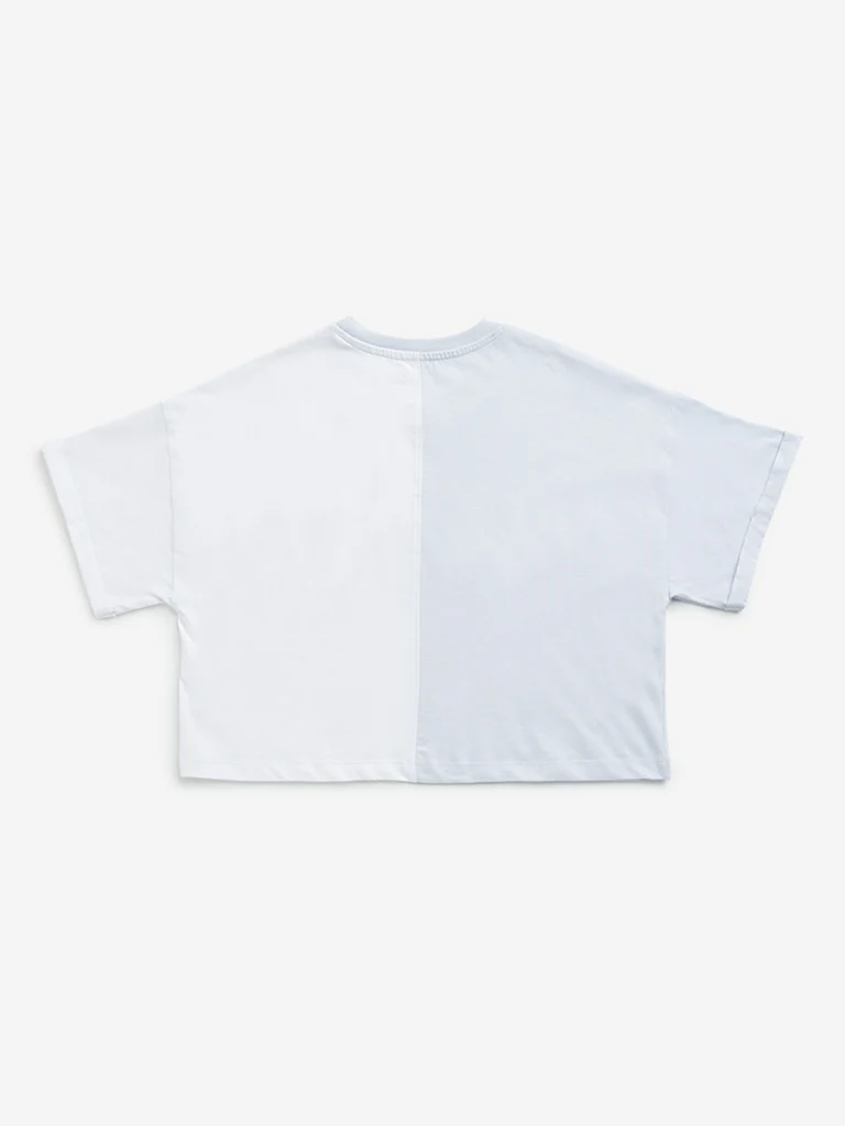 Y&F Kids Girls Blue Text Design Cotton Crop Top - Image 3
