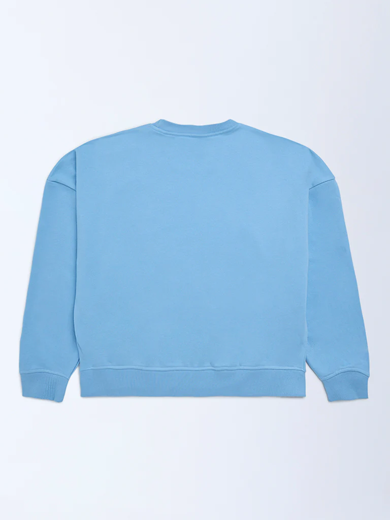 Y&F Kids Girls Blue Text Printed Cotton-Blend Sweatshirt - Image 2