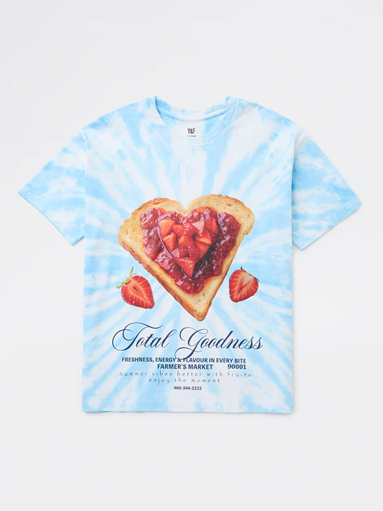 Y&F Kids Girls Blue Tie-Dye Pattern Cotton T-Shirt - Image 4