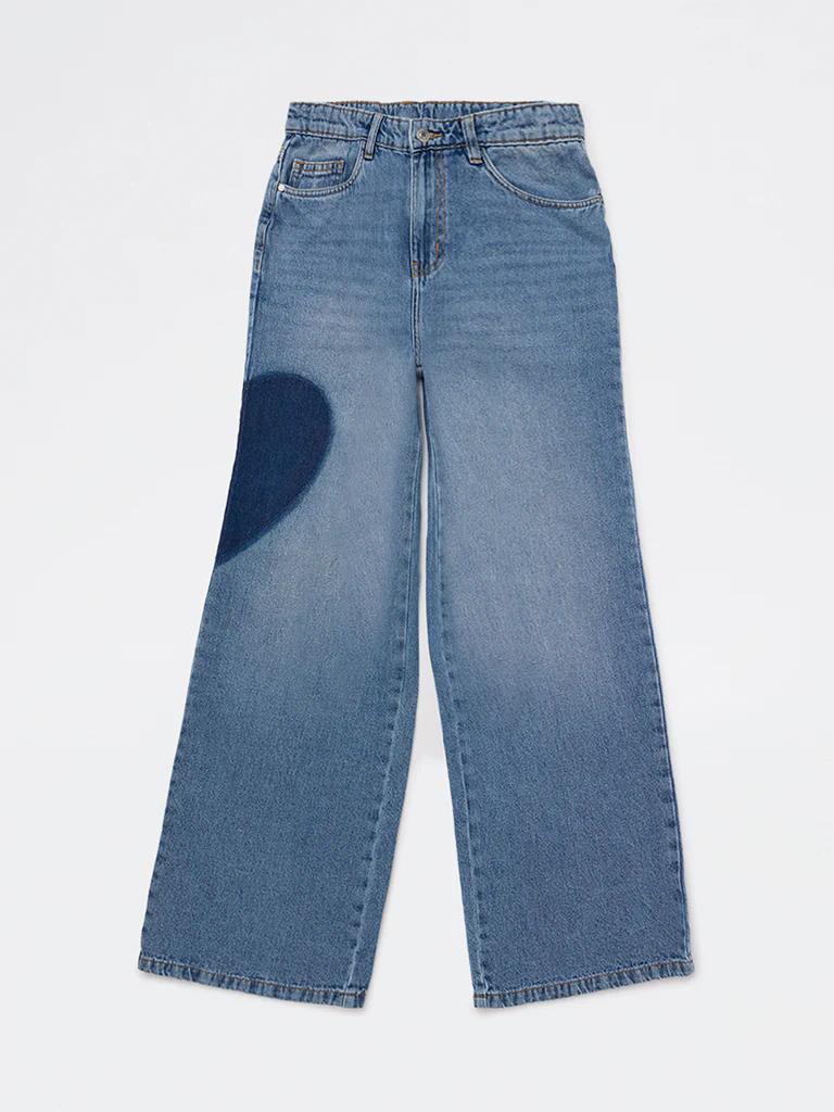 Y&F Kids Girls Blue Washed High-Rise Jeans