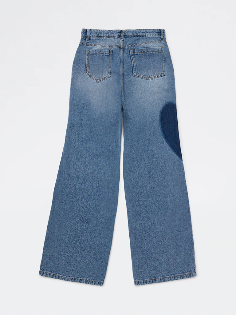 Y&F Kids Girls Blue Washed High-Rise Jeans - Image 2