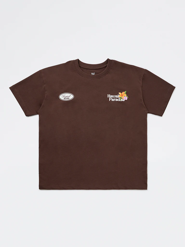Y&F Kids Girls Brown Graphic-Printed Cotton T-Shirt