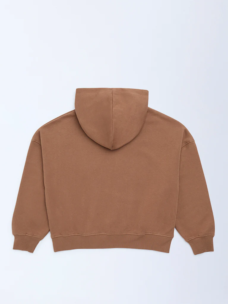 Y&F Kids Girls Brown Printed Cotton-Blend Hoodie - Image 3