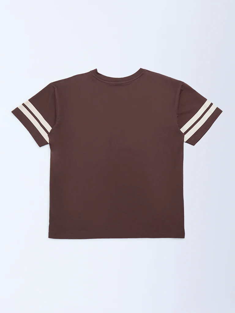 Y&F Kids Girls Brown Printed Cotton T-Shirt - Image 2