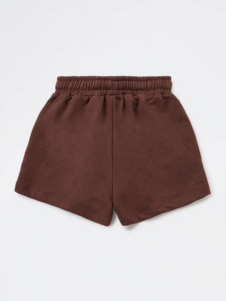 Y&F Kids Girls Brown Solid High-Rise Cotton-Blend Shorts - Image 2
