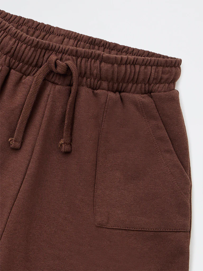 Y&F Kids Girls Brown Solid High-Rise Cotton-Blend Shorts - Image 3