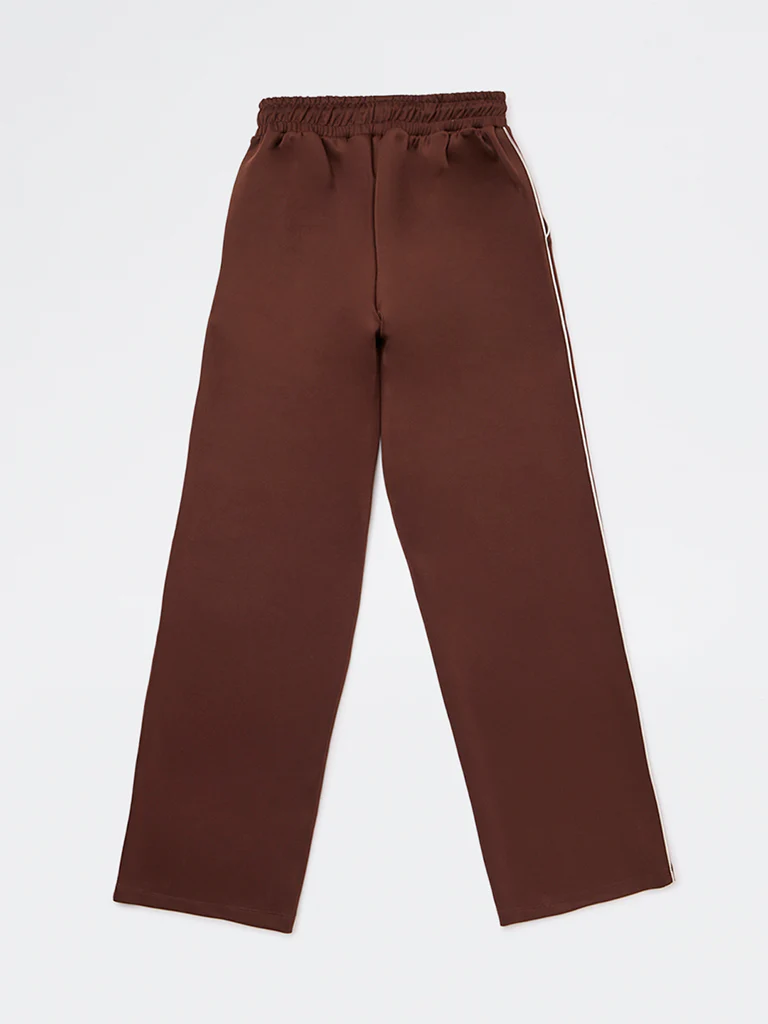Y&F Kids Girls Brown Solid High-Rise Track Pants - Image 2
