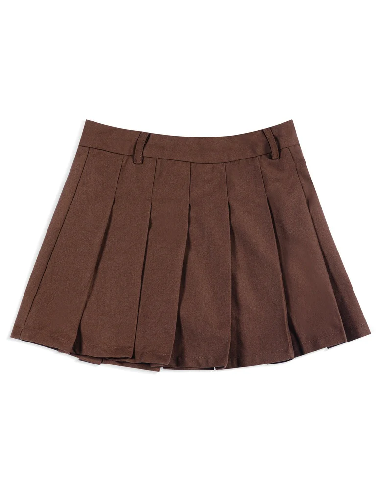 Y&F Kids Girls Brown Solid Pleated Skirt - Image 3
