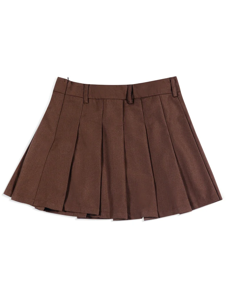 Y&F Kids Girls Brown Solid Pleated Skirt - Image 4
