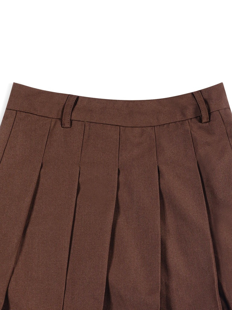 Y&F Kids Girls Brown Solid Pleated Skirt - Image 5