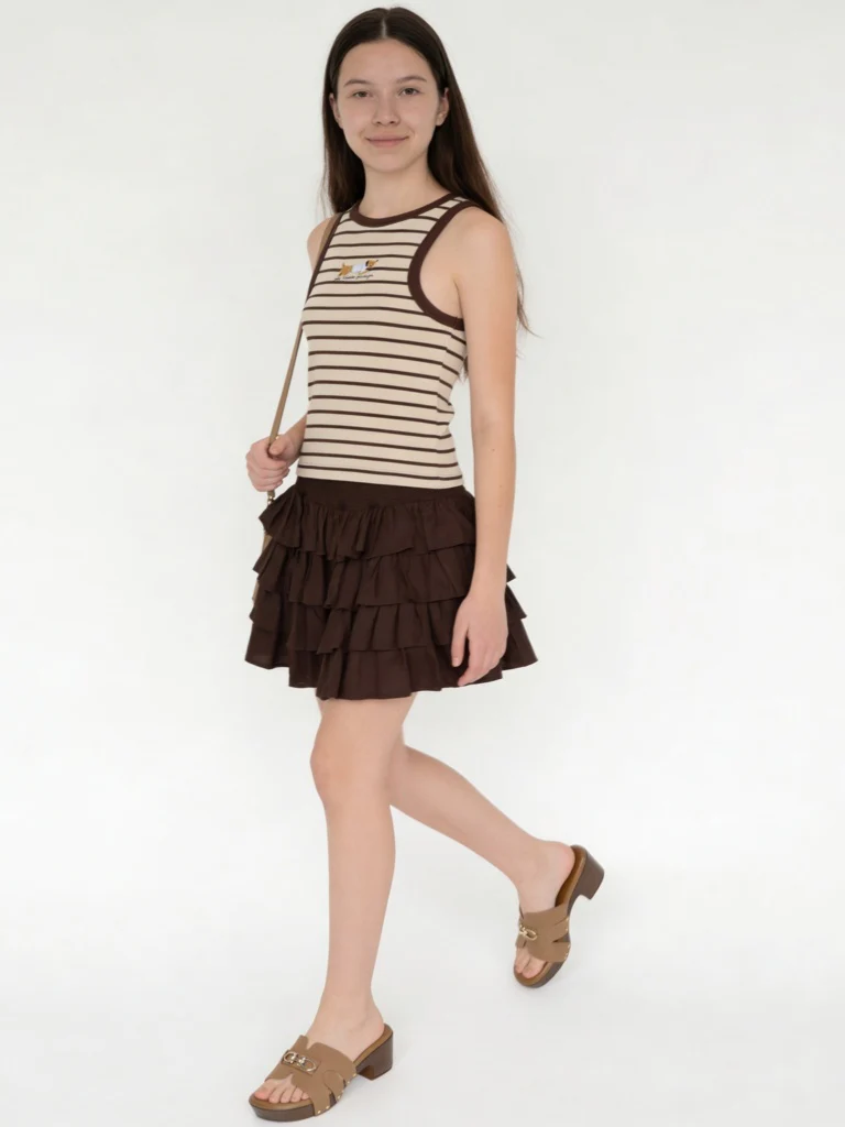 Y&F Kids Girls Brown Striped Cotton-Blend Top