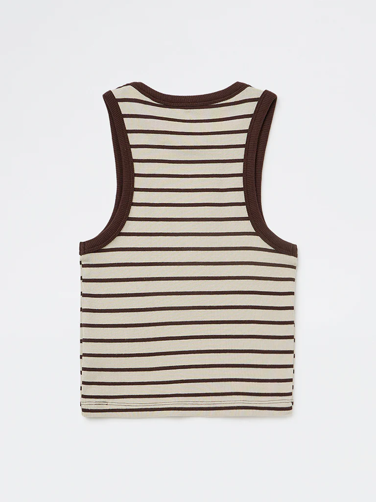 Y&F Kids Girls Brown Striped Cotton-Blend Top - Image 5