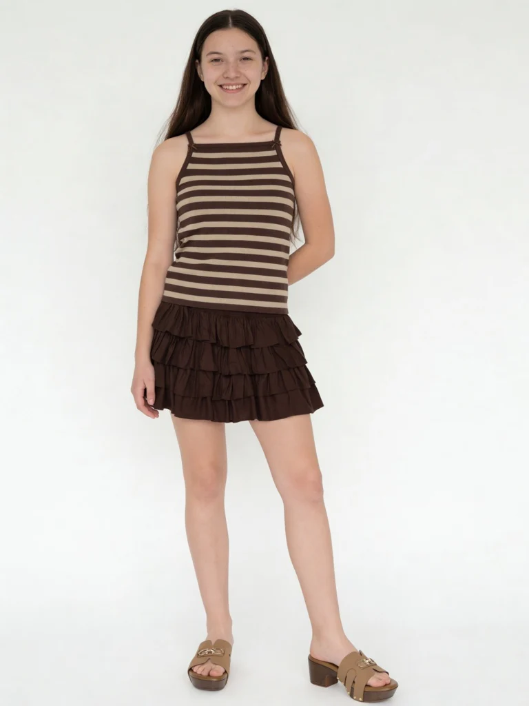 Y&F Kids Girls Brown Striped Cotton-Blend Top