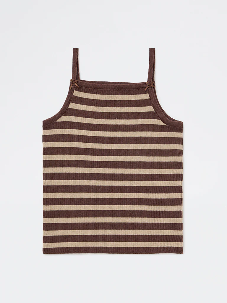 Y&F Kids Girls Brown Striped Cotton-Blend Top - Image 3