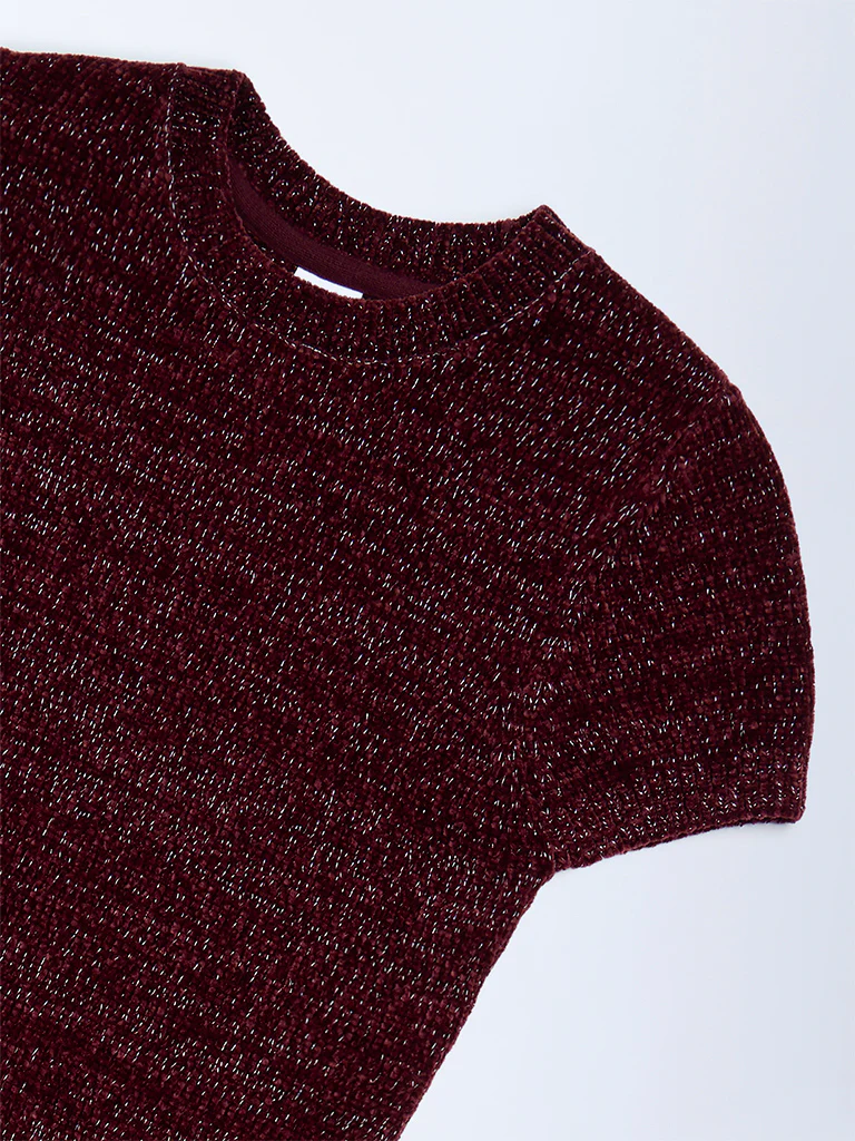 Y&F Kids Girls Burgundy Knitted Bodycon Dress - Image 3