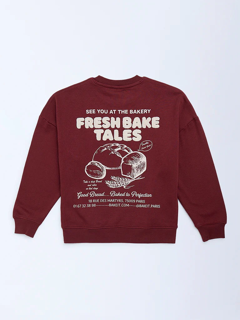 Y&F Kids Girls Burgundy Printed Cotton-Blend Sweatshirt - Image 3