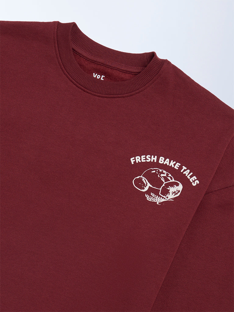 Y&F Kids Girls Burgundy Printed Cotton-Blend Sweatshirt - Image 4