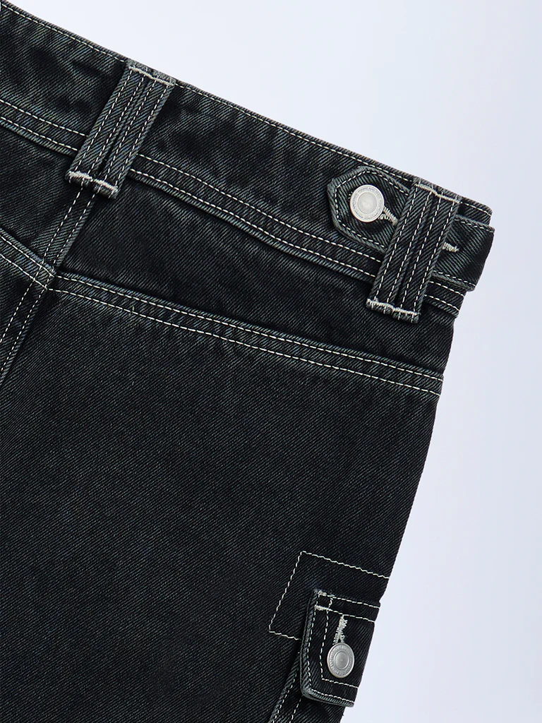 Y&F Kids Girls Charcoal High-Rise Denim Skirt - Image 4