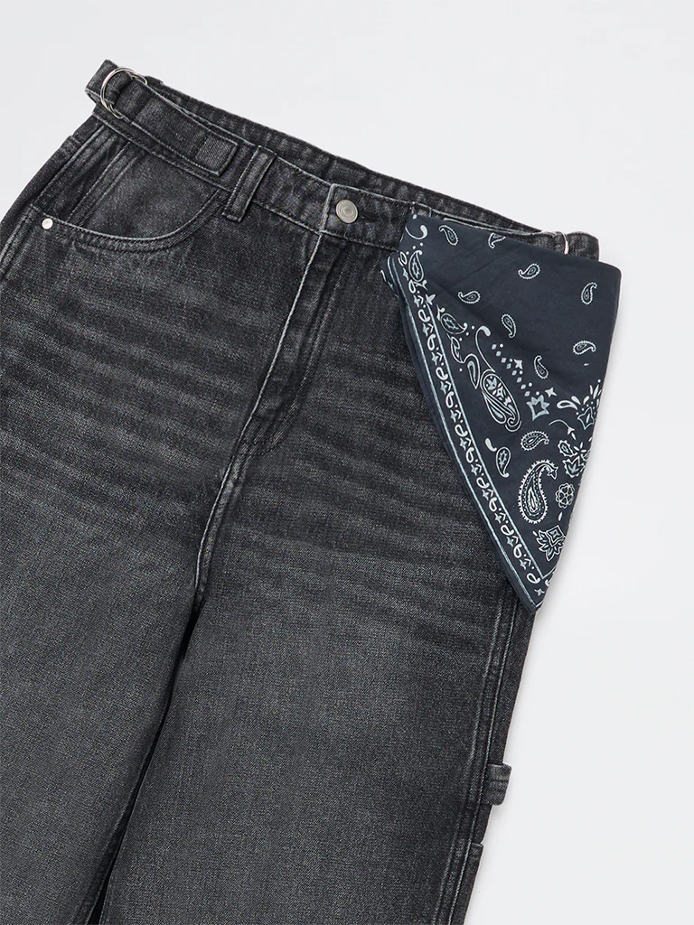 Y&F Kids Girls Charcoal Washed High-Rise Flared Jeans - Image 3