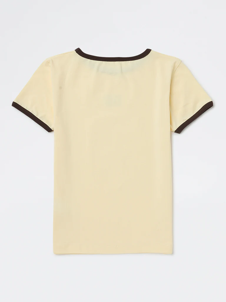 Y&F Kids Girls Cream Printed Cotton-Blend T-Shirt - Image 3