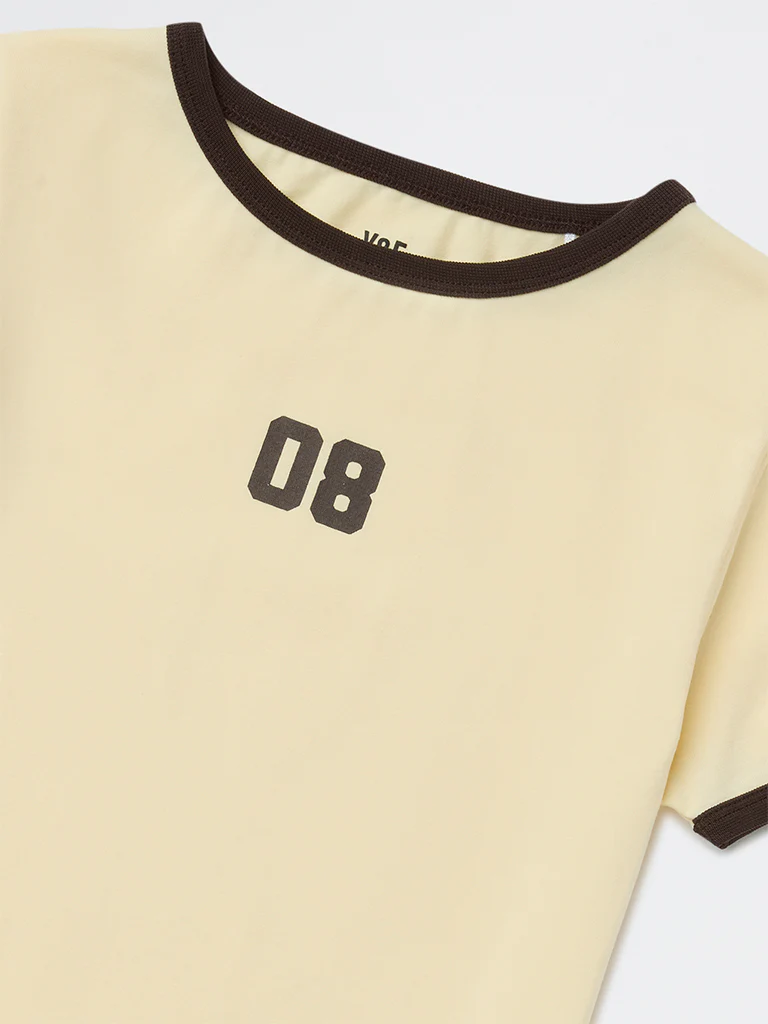 Y&F Kids Girls Cream Printed Cotton-Blend T-Shirt - Image 4