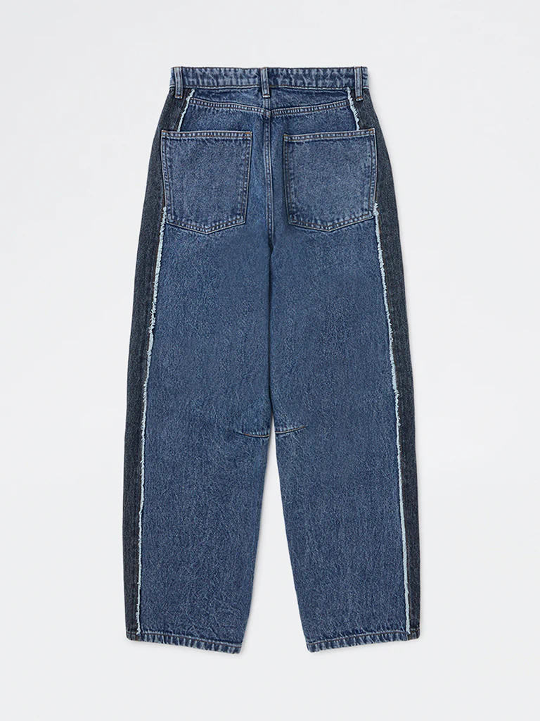 Y&F Kids Girls Dark Blue Faded Relaxed-Fit High-Rise Denim Jeans - Image 2