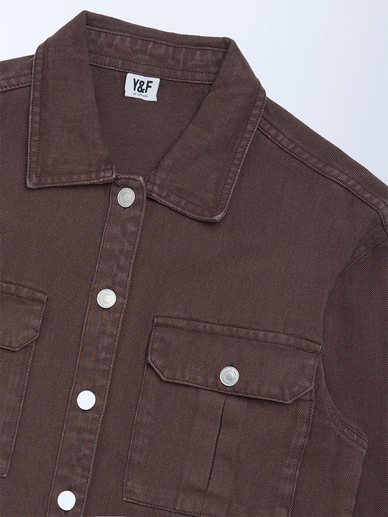 Y&F Kids Girls Dark Brown Denim Jacket - Image 3