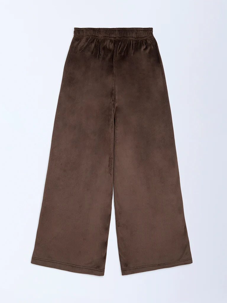 Y&F Kids Girls Dark Brown Mid-Rise Corduroy Trousers - Image 2