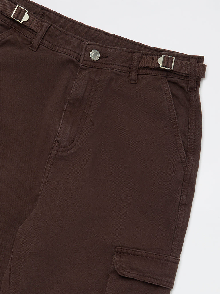 Y&F Kids Girls Dark Brown Mid-Rise Cotton Cargo Trousers - Image 3