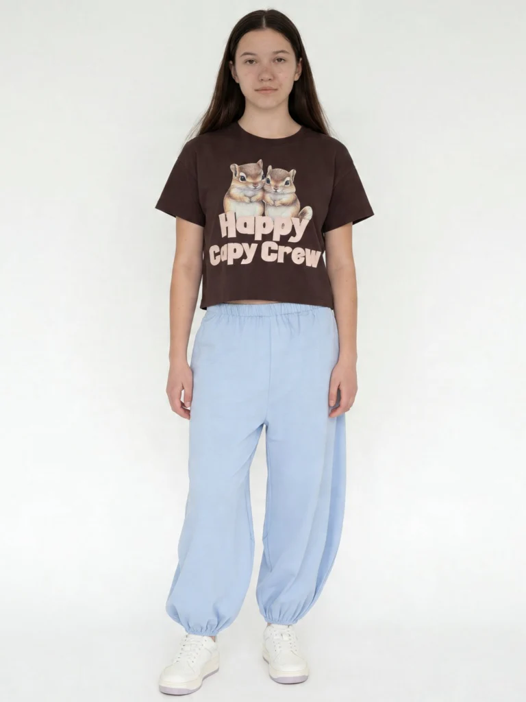 Y&F Kids Girls Dark Brown Printed Cotton T-Shirt