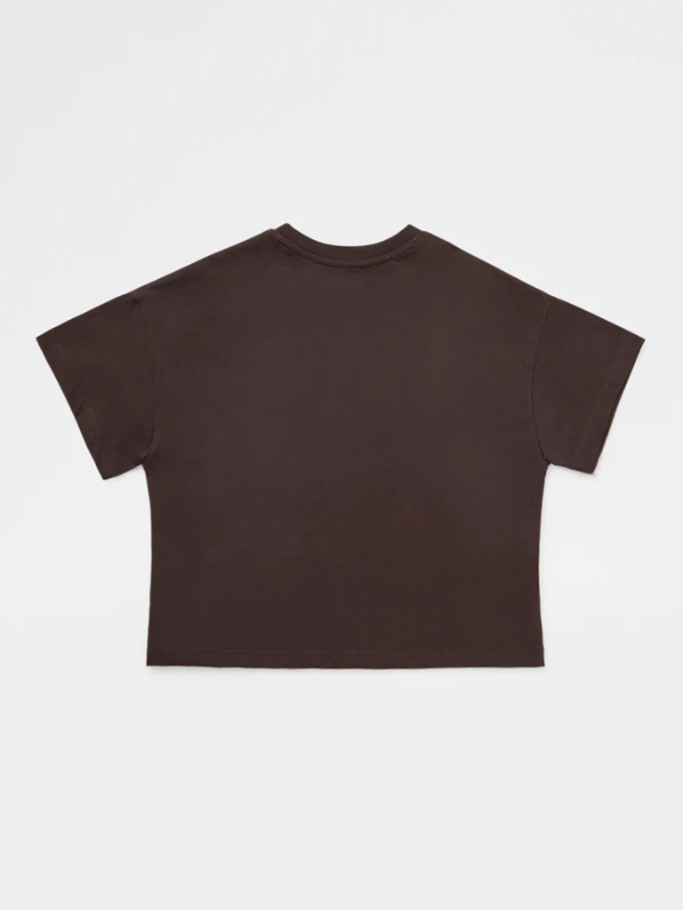 Y&F Kids Girls Dark Brown Printed Cotton T-Shirt - Image 5