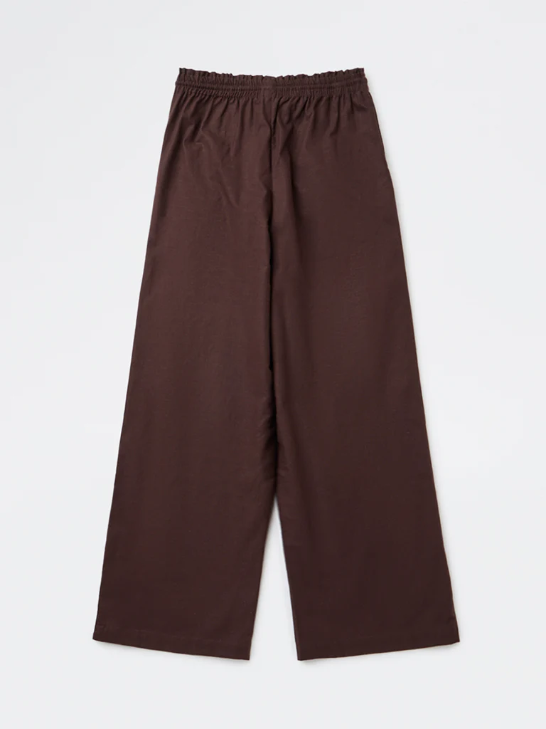 Y&F Kids Girls Dark Brown Solid High-Rise Cotton Trousers - Image 2