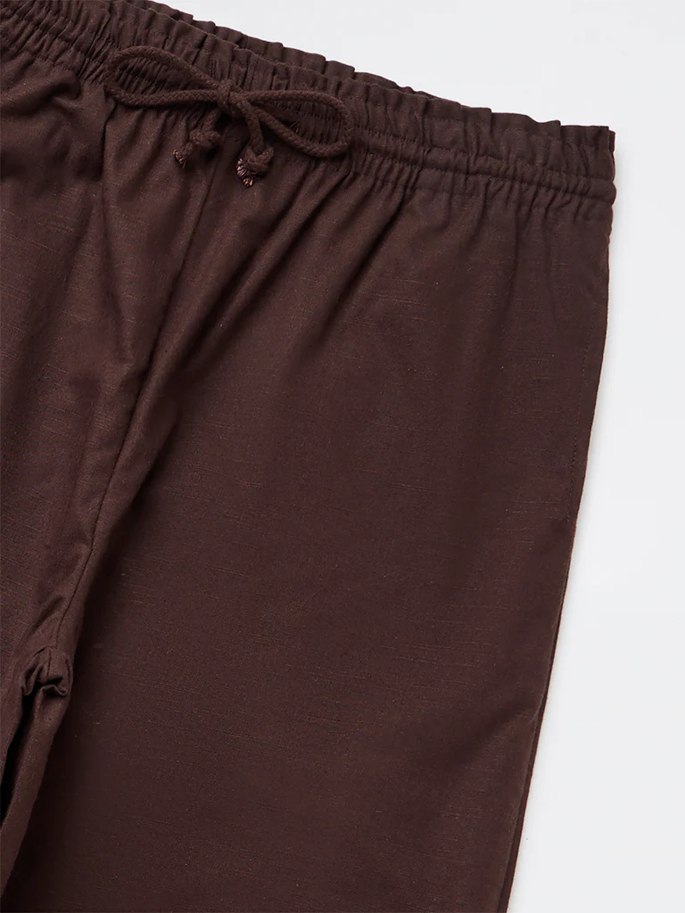 Y&F Kids Girls Dark Brown Solid High-Rise Cotton Trousers - Image 3