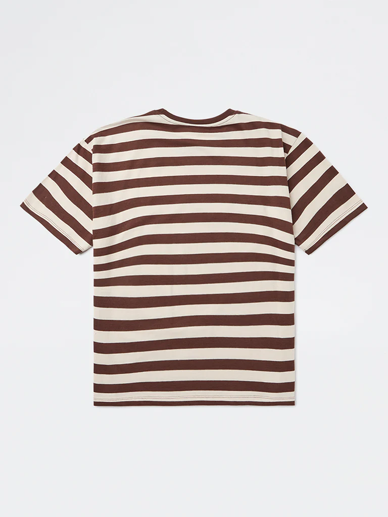 Y&F Kids Girls Dark Brown Striped Cotton T-Shirt - Image 3