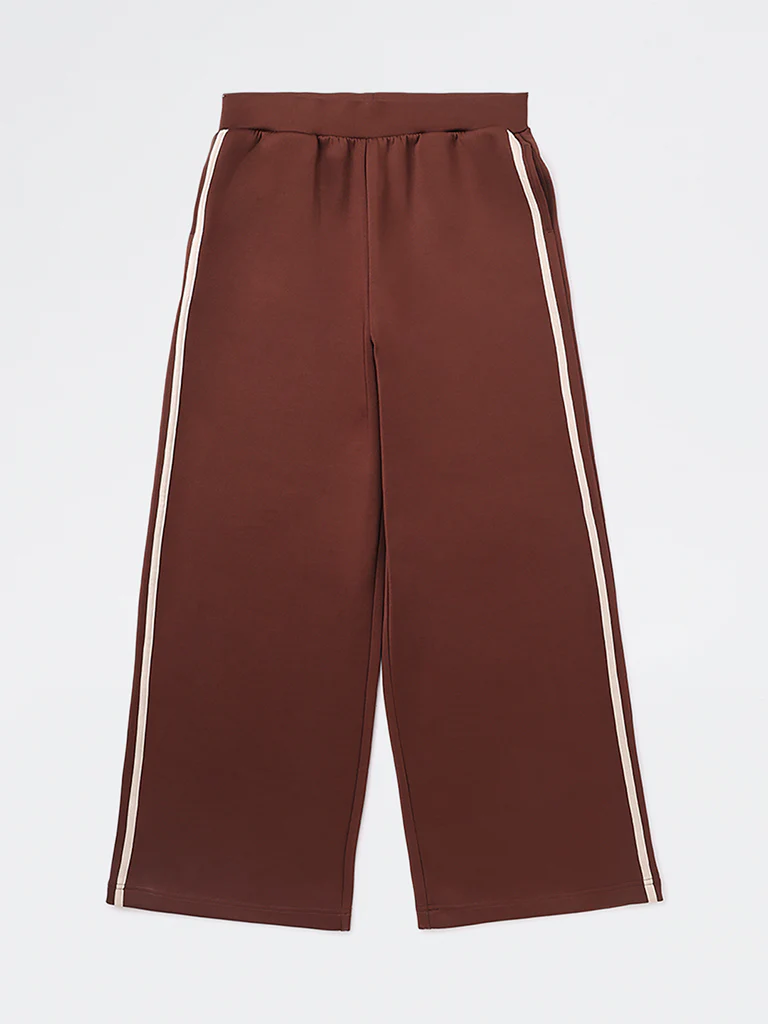 Y&F Kids Girls Dark Brown Striped High-Rise Pants