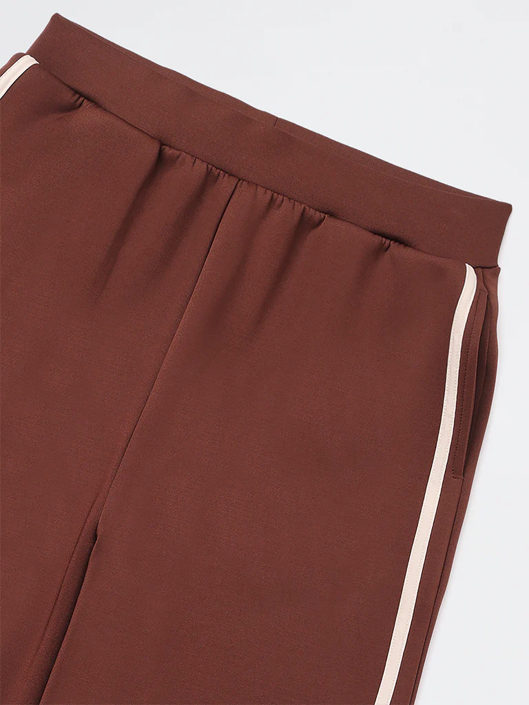 Y&F Kids Girls Dark Brown Striped High-Rise Pants - Image 4