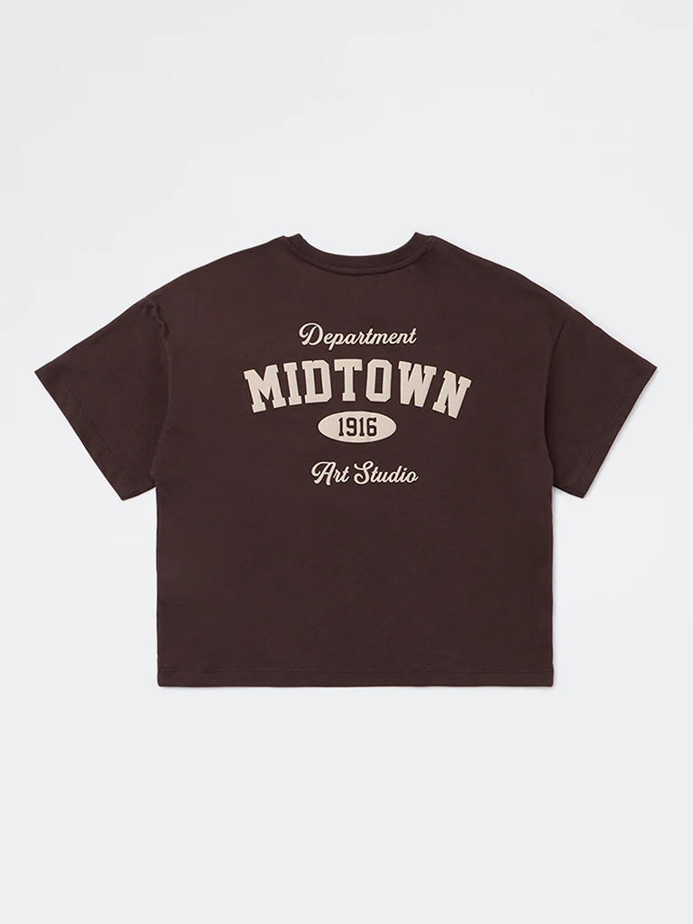 Y&F Kids Girls Dark Brown Text Detailed Cotton T-Shirt - Image 3
