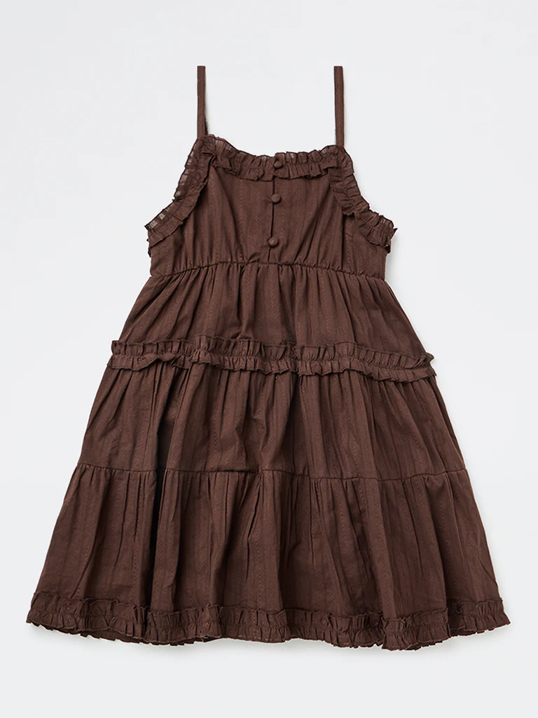 Y&F Kids Girls Dark Brown Tiered Cotton Dress - Image 4