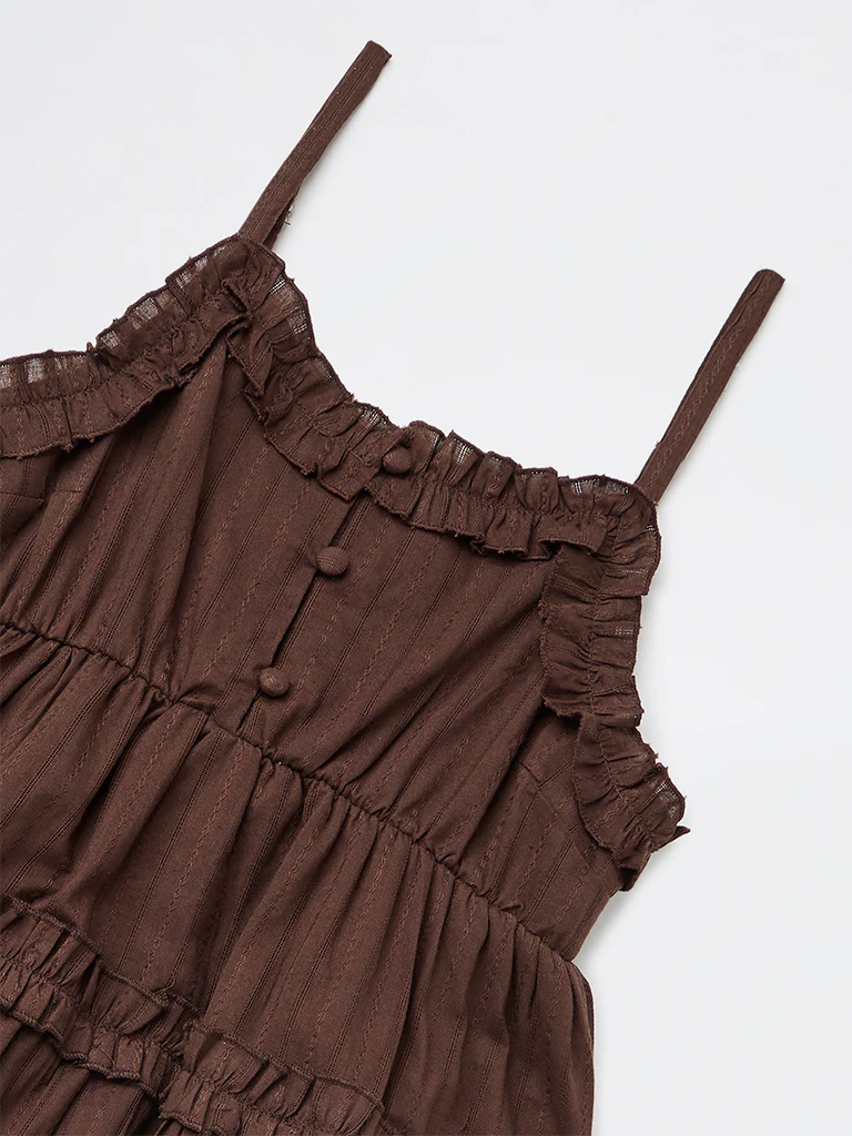 Y&F Kids Girls Dark Brown Tiered Cotton Dress - Image 6