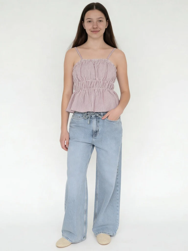 Y&F Kids Girls Dusty Rose Striped Cotton Peplum Top