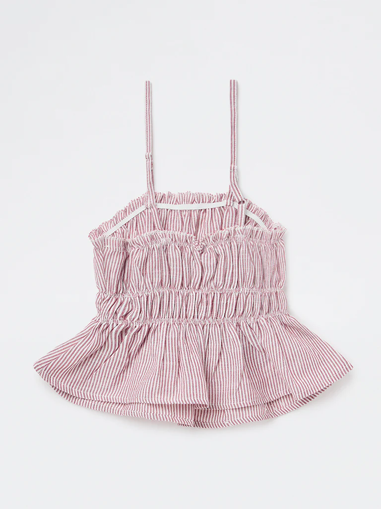 Y&F Kids Girls Dusty Rose Striped Cotton Peplum Top - Image 4