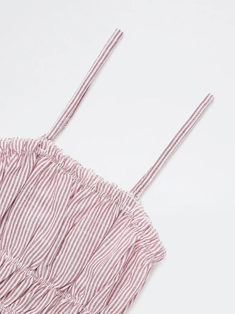 Y&F Kids Girls Dusty Rose Striped Cotton Peplum Top - Image 5