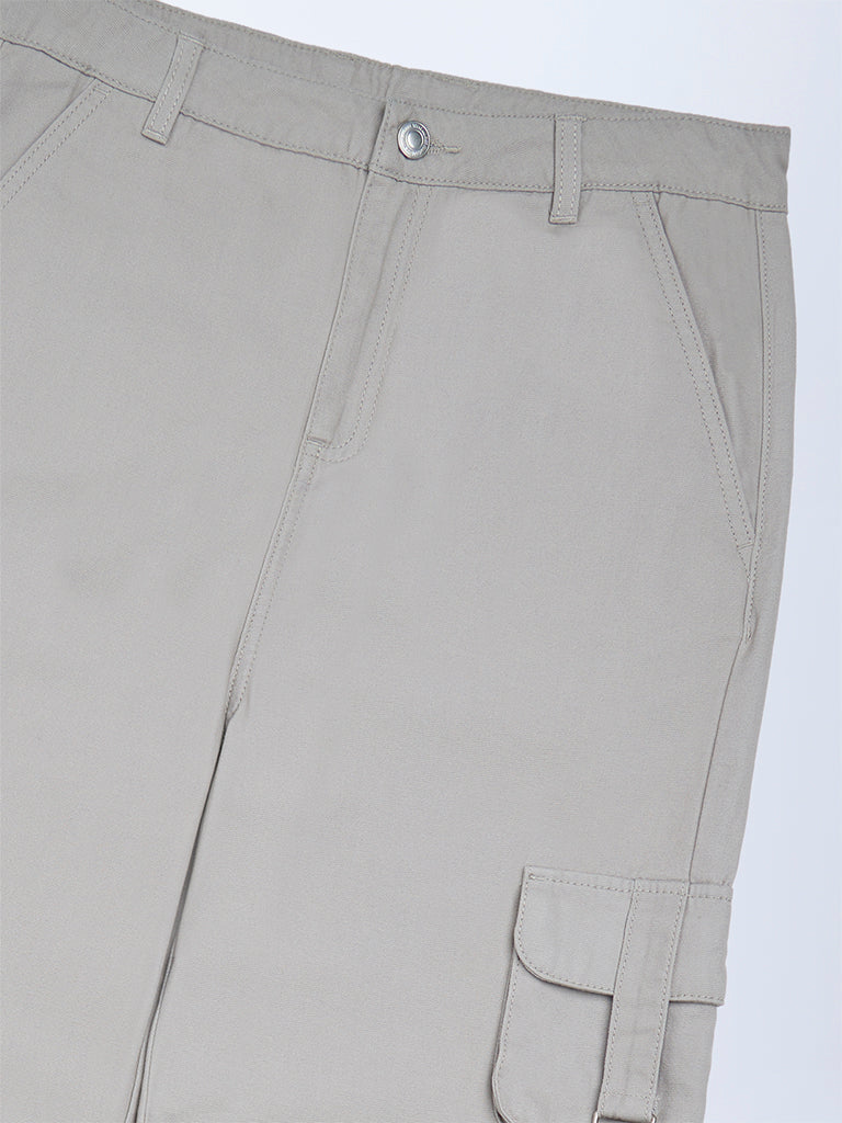 Y&F Kids Girls Grey Cargo-Style Mid-Rise Cotton Trousers - Image 3