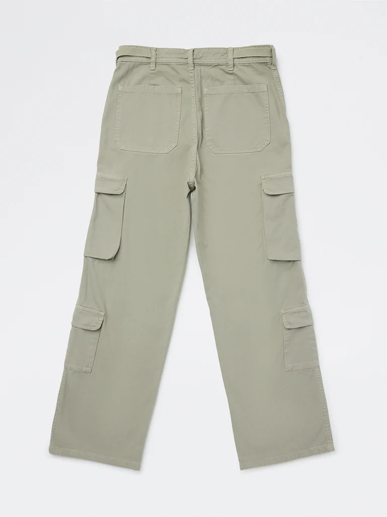 Y&F Kids Girls Grey Cargo-Style Mid-Rise Cotton Trousers - Image 2