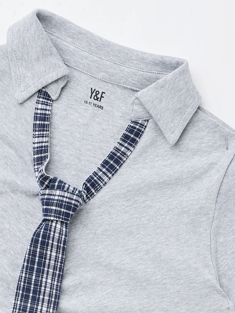 Y&F Kids Girls Grey Cotton-Blend Top with Tie - Image 5
