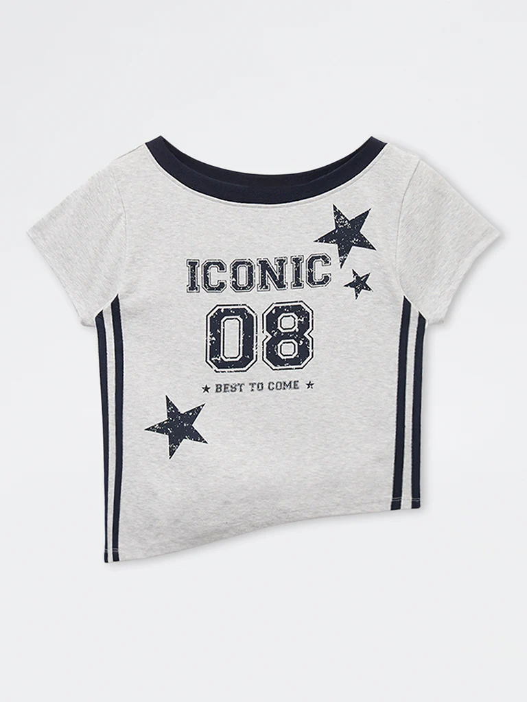 Y&F Kids Girls Grey Printed Cotton-Blend T-Shirt - Image 3