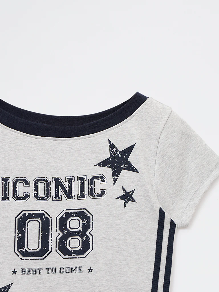 Y&F Kids Girls Grey Printed Cotton-Blend T-Shirt - Image 5